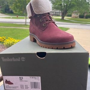 Timberland fleece fold down Jayne burgundy boots